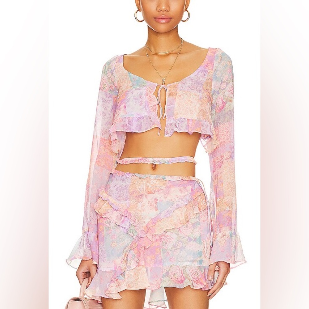 FOR LOVE & LEMONS pink ruffle mini skirt